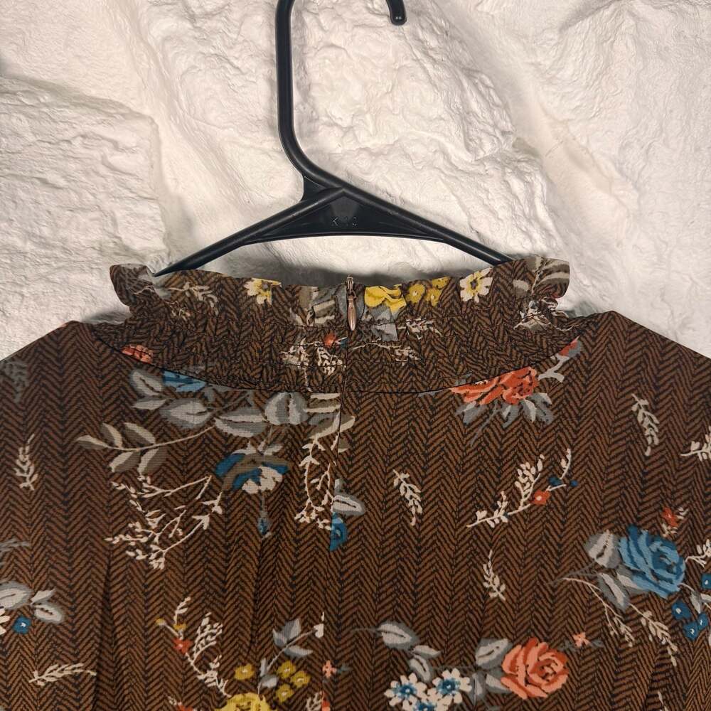 Vintage Retro Cottage Style Floral Ruffle Hem Long Sleeve Midi Dress Size M - Picture 5 of 7